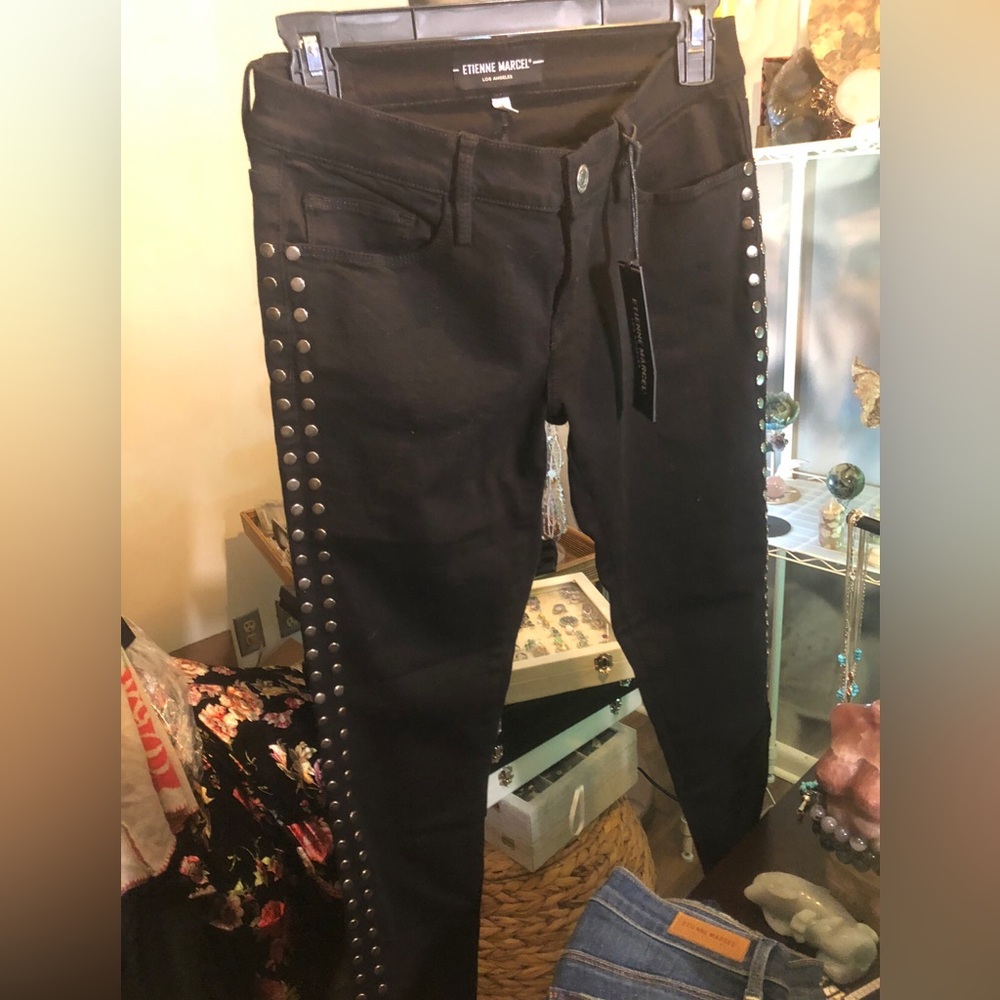 Etienne Marcel Black Studded Skinny Jeans